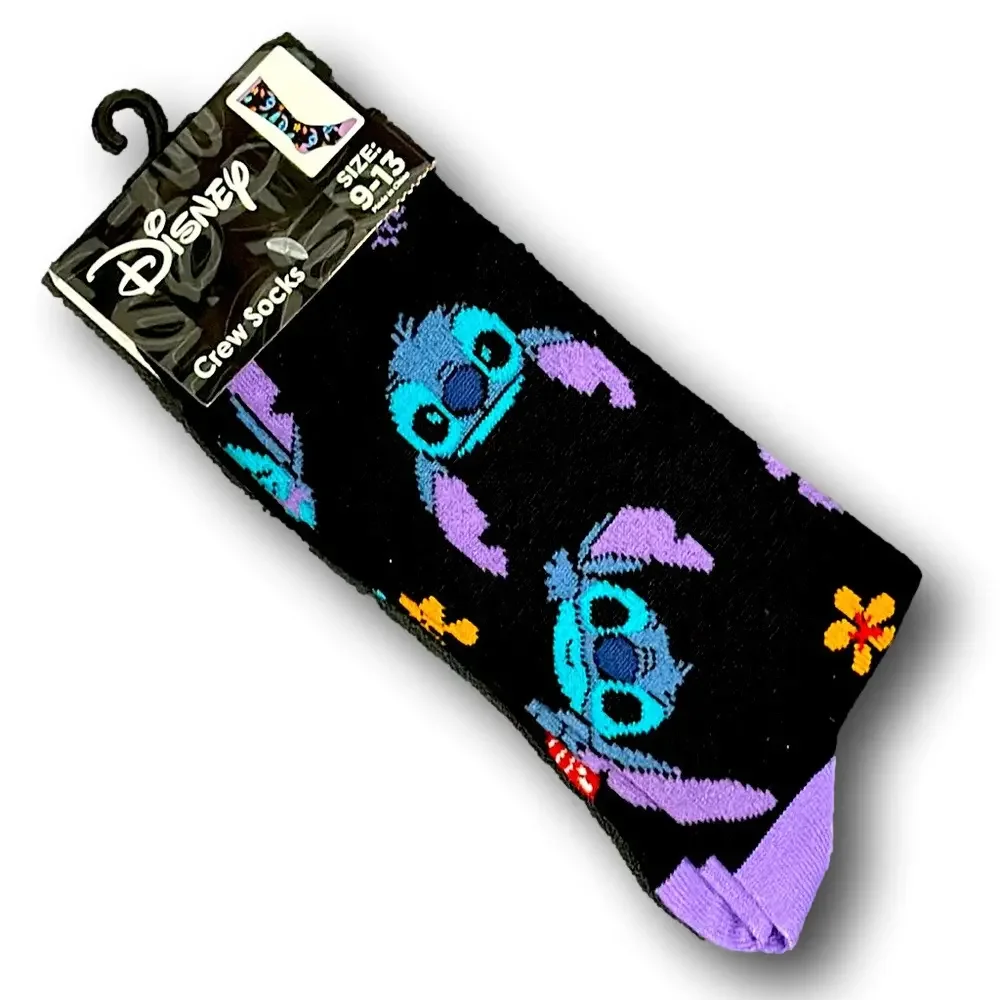 3/$20 Disney Stitch & Flowers Funny Novelty Crew Socks - NWT